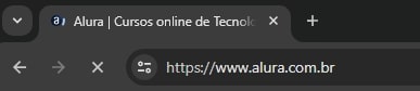 imagem da parte superior de um navegador, com a aba Alura aberta e a barra de pesquisa exibindo sua URL “https://www.alura.com.br”.