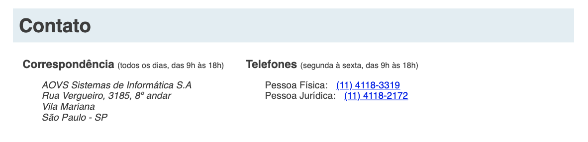 A seção de "Contato" pronta {w=50}