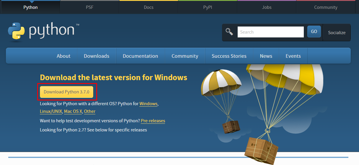 Tela de download do Python para o Windows{w=90%}