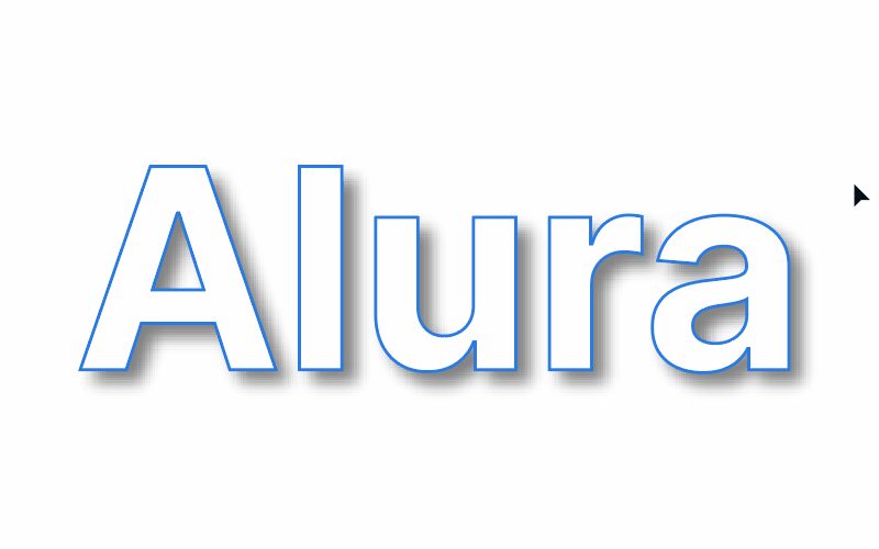 Gif animado que mostra a palavra Alura sendo redimensionada para um tamanho bem menor. Nela, estão aplicados um traçado azul e um efeito de sombra projetada, que se mantém iguais mesmo com a palavra estando num tamanho menor.