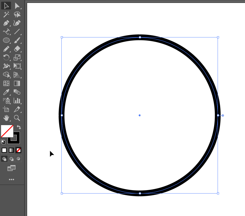 Gif animado que mostra a cor preta de preenchimento de um círculo sendo invertida para se tornar a cor de traçado do objeto.