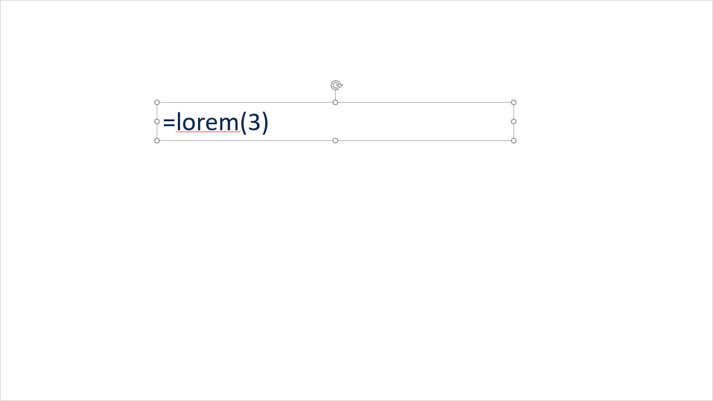 Caixa de texto digitado “=lorem(x)”.