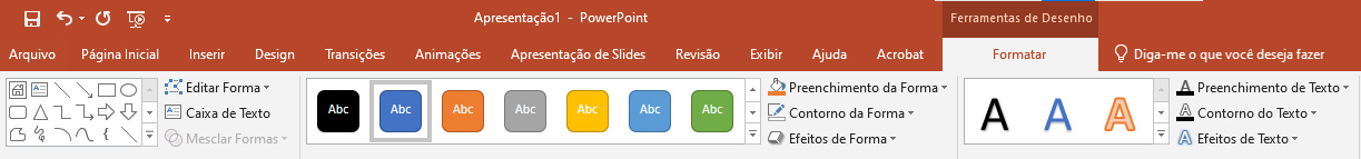 Menu superior do PowePoint mostrando a função “Formatar”.