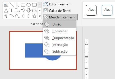 Imagem do menu do PowerPoint “Mesclar formas”.