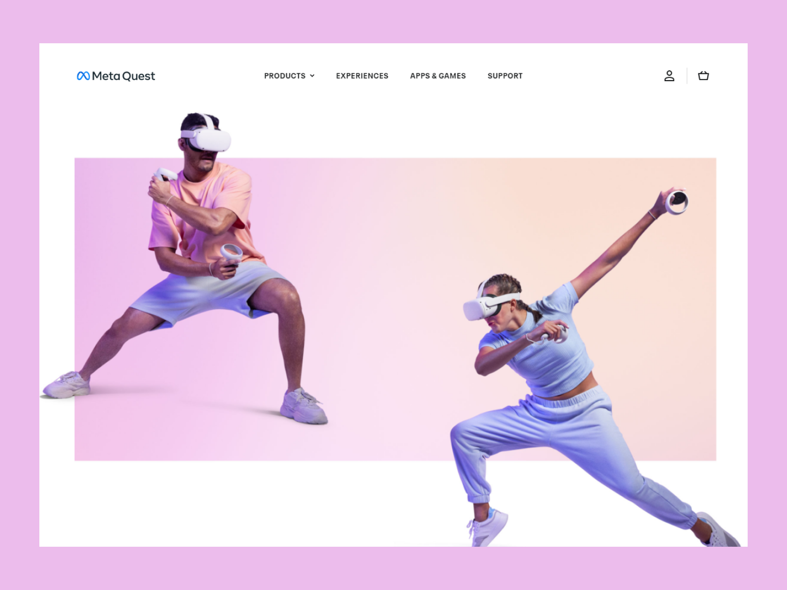 Página inicial do site da Oculus, mostrando duas pessoas utilizando óculos e imersas em uma realidade virtual.