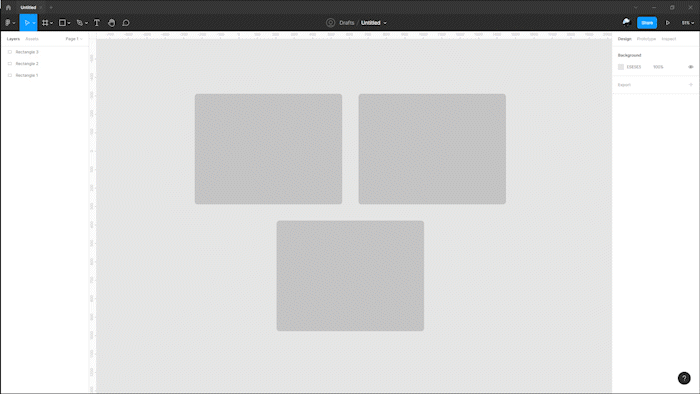 GIF interativo mostrando o explorador de arquivos sendo aberto após teclar o atalho no teclado, em seguida, mostra inserindo as três imagens de uma única vez em três formas geométricas quadradas.