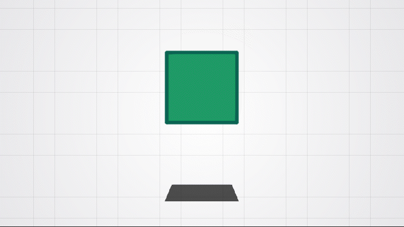 Um quadrado verde flutuando e se movimentando horizontal e verticalmente.
