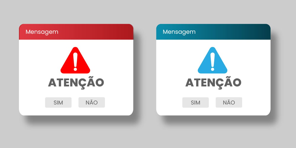 A imagem apresenta dois ícones de atenção (exclamação dentro de um triângulo), seguidos do texto “Atenção” e de dois botões “Sim” e “Não”.