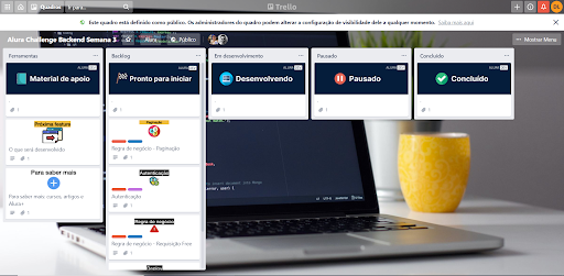 Printscreen do trello que será usado no alura challenges.