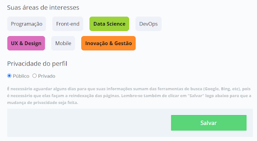 Captura de tela da página Editar Perfil na plataforma da Alura.