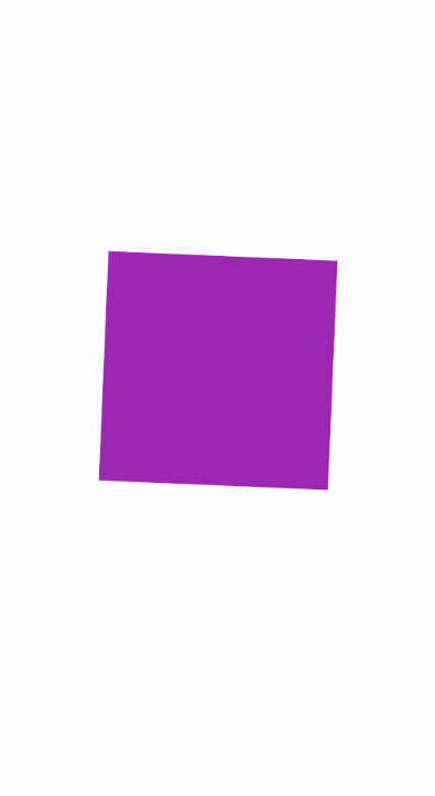 GIF colorido. No centro da tela do celular, um quadrado na cor lilás que rotaciona no eixo do centro, no sentido horário.