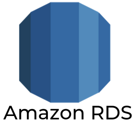 Logo oficial da Amazon RDS, em fundo branco. O logo é composto por um ícone em azul, que simula um banco de dados. Abaixo, em cor preta, encontra-se o nome do serviço “Amazon RDS”.