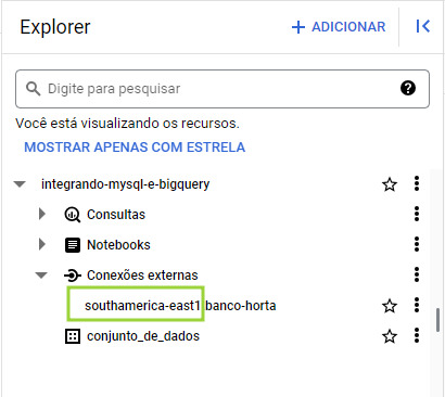 Imagem destacando a primeira parte do nome da conexão externa, que é a localização da conexão. No caso, é southamerica-east1.