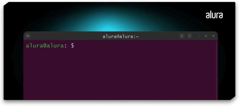 Captura de tela do Bash no Ubuntu. Mostra uma tela de terminal na cor roxa com os textos do terminal em verde.