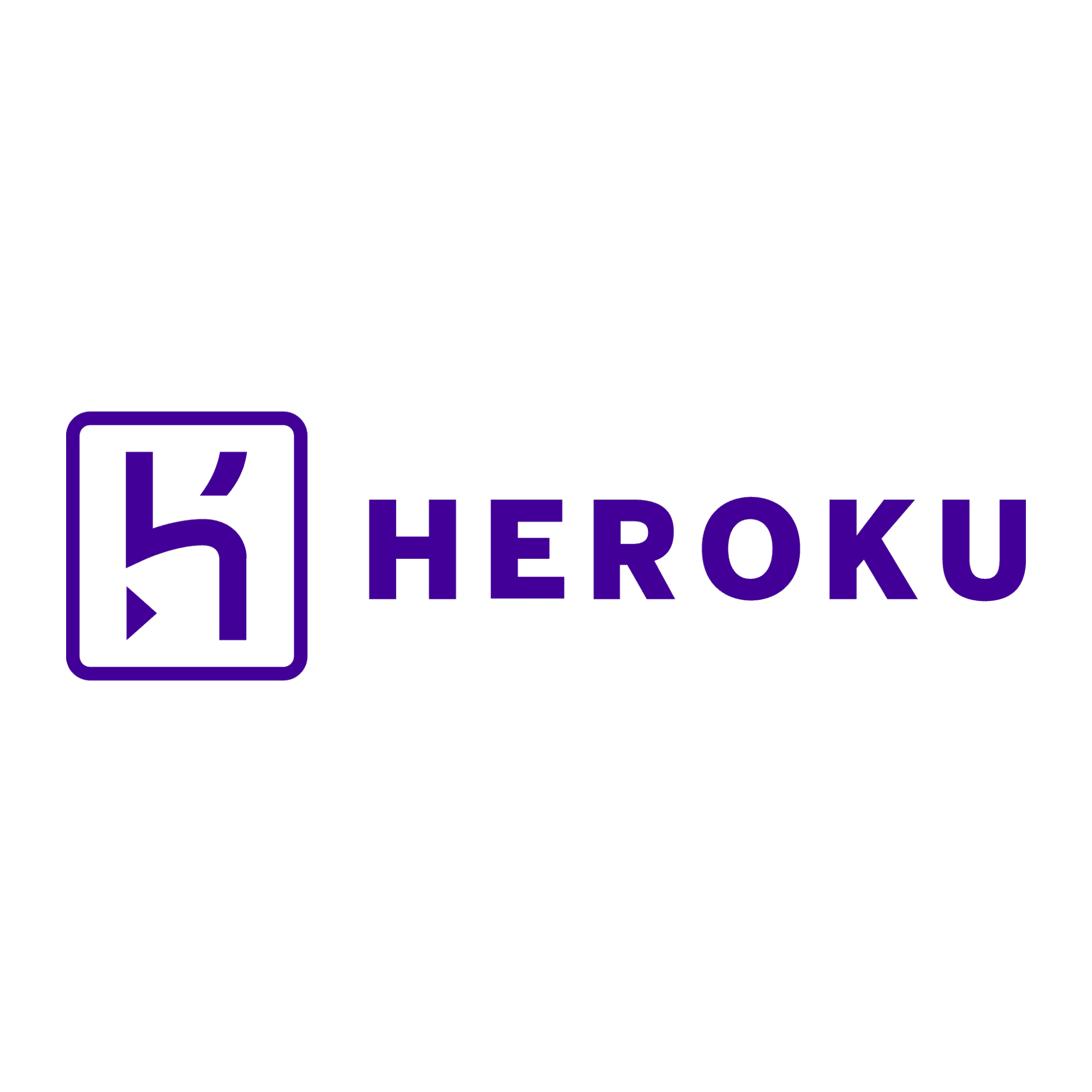 Logo oficial da Heroku. A imagem apresenta o desenho de uma letra “K” estilizada e o nome “Heroku”, ambos em roxo escuro.