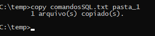 Na imagem é apresentada a execução do comando `copy` no `cmd`.