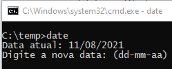 Na imagem é apresentada a execução do comando `date` para alterar a data do sistema.