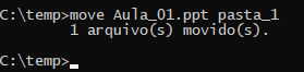 Na imagem é apresentada a execução do comando `move` no `cmd`.