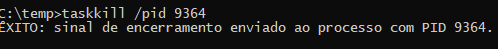 Na imagem é apresentada a execução do comando `taskkill`.