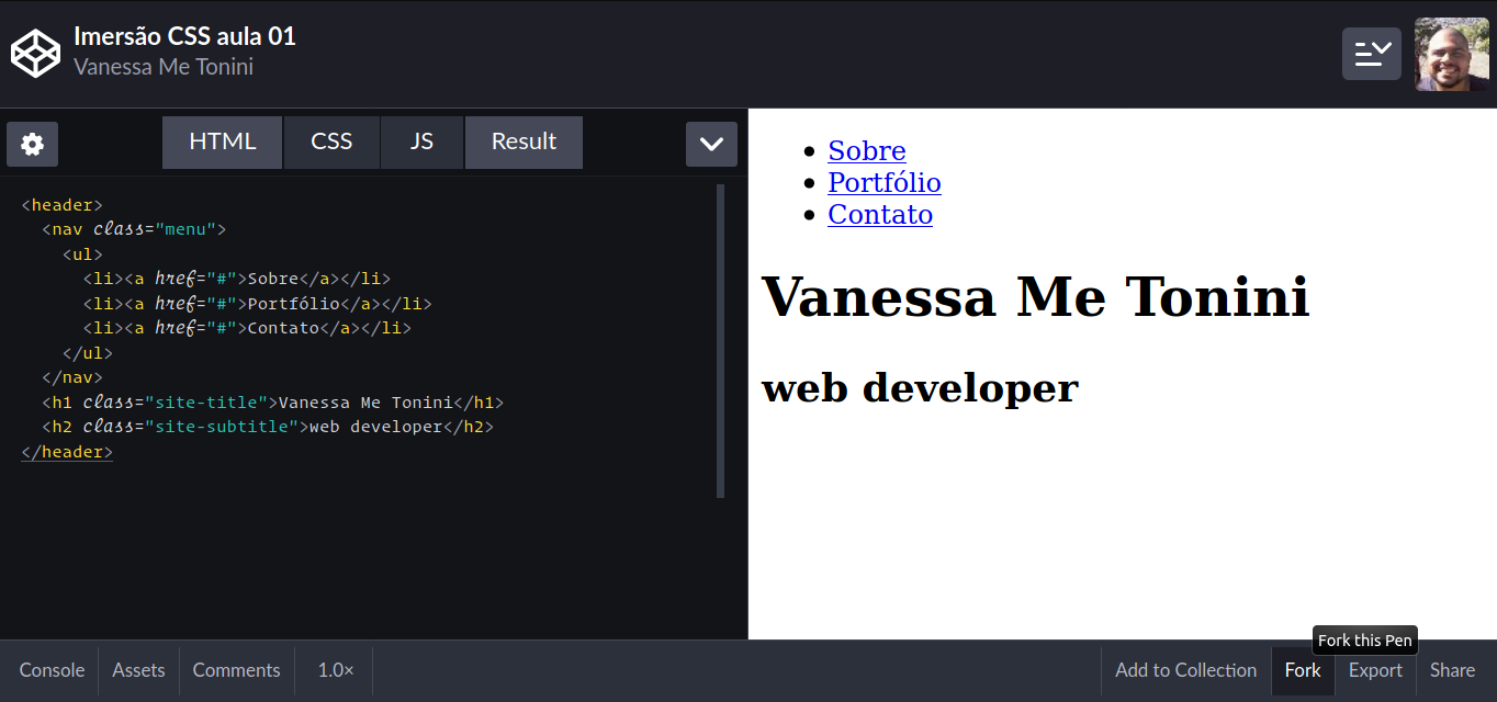 pagina inicial do codepen