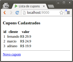 Lista de cupons Lista de cupons