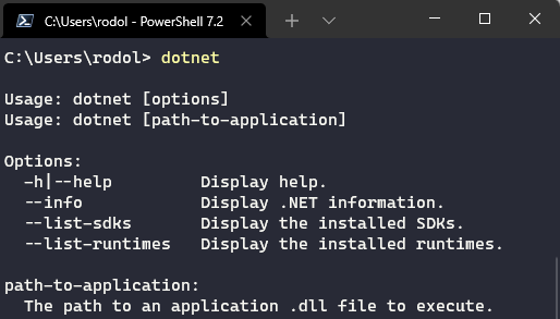 Terminal após instalação do .NET.