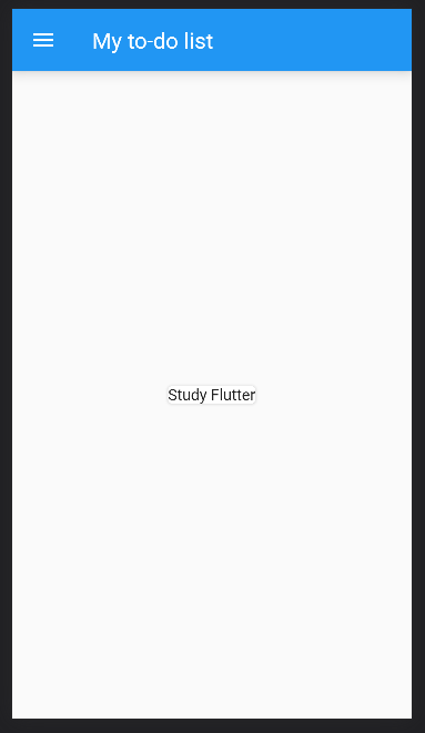 Na imagem, há um print da saída visual do projeto Flutter, notamos que há apenas um “Study Flutter” estático escrito na tela.