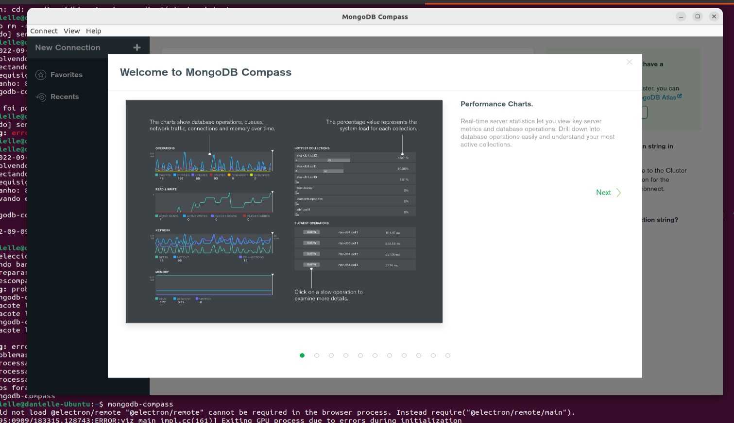 Tela inicial do MongoDB Compass.