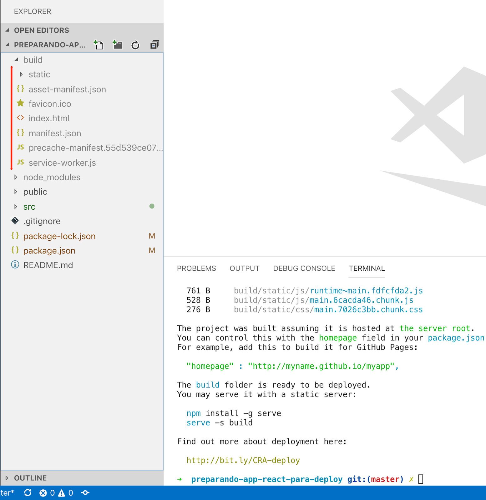 Imagem do projeto buildado no Visual Studio Code