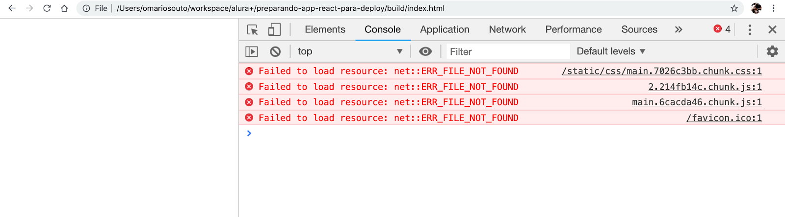 Projeto carregado via um servidor node com todos os redirects apontados para o index.html