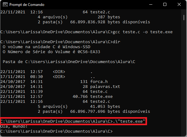 Executando código em C com terminal do windows 