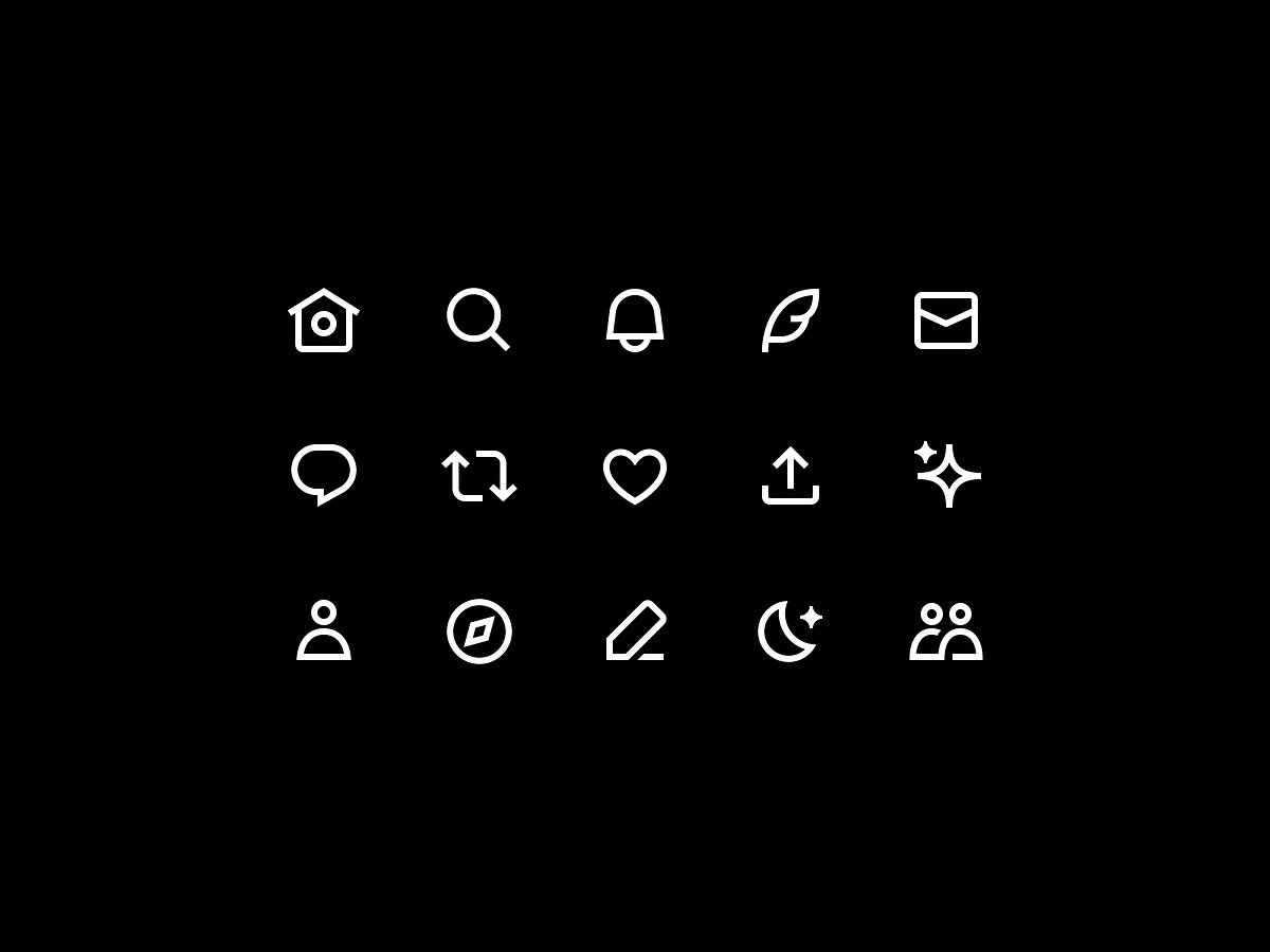 Imagem com fundo preto, contendo quinze diferentes ícones na cor branca.