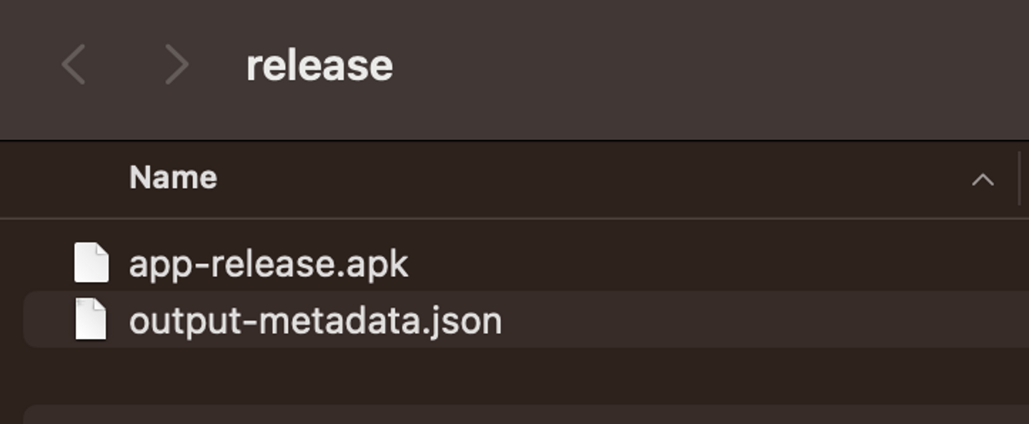 Explorer exibindo os arquivos app-release.apk e output-metadata.json.