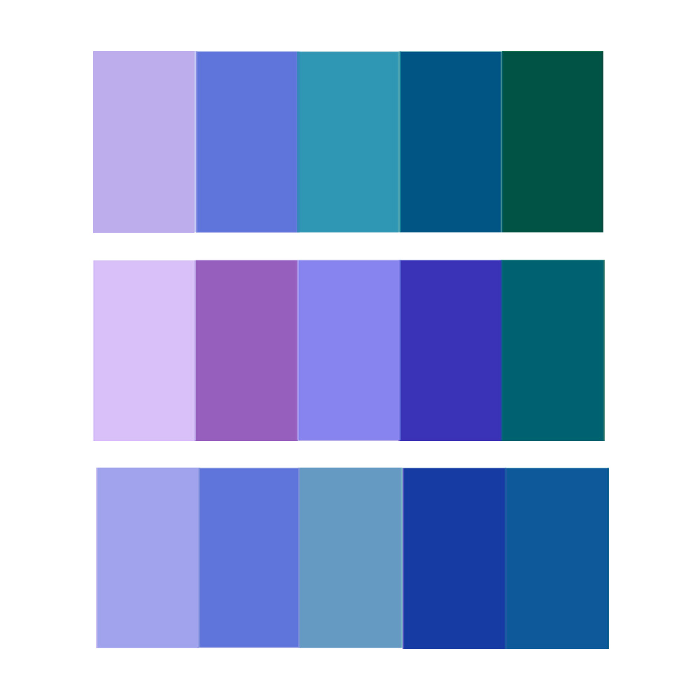 Imagem mostrando três paletas de cores.
