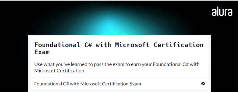 A imagem apresenta um recorte da plataforma do freeCodeCamp mostrando a seção do exame de certificação para a prova Foundational C# With Microsoft.