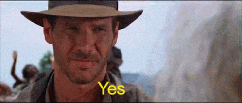 Indiana Jones dizendo “yes” no filme Indiana Jones e os caçadores da arca perdida.