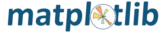 alt text: Logotipo da biblioteca Matplotlib na cor azul e com um ícone no lugar da letra O. Esse ícone é um círculo que contém a representação de um gráfico com sete triângulos concêntricos em cores diferentes.