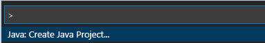 alt text: Imagem com fundo preto, mostrando o comando Java: Create Java Project na paleta de comandos do VS Code