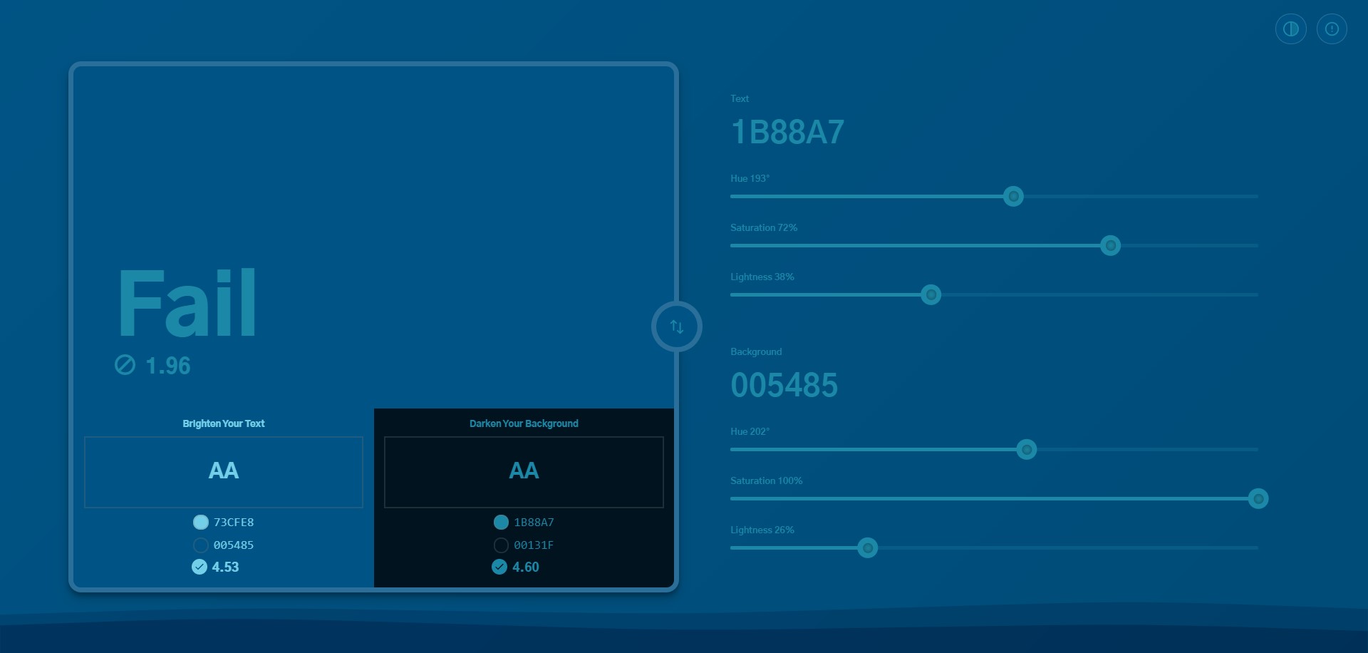 Captura de tela do site ColorShark mostrando uma combinação de cores que não facilita a legibilidade das informações.