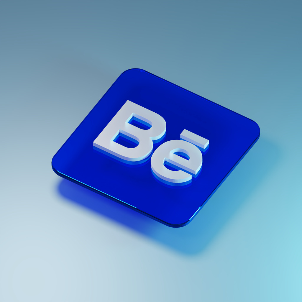 Imagem da logo 3d do Behance em um fundo azul claro.