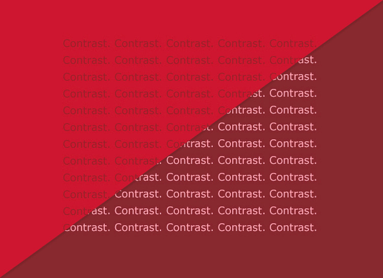 Imagem com dois tons de vermelho, com a palavra “contrast”(contraste) repetida várias vezes.