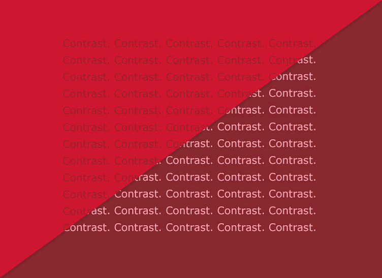 Imagem com dois tons de vermelho, com a palavra “contrast”(contraste) repetida várias vezes.