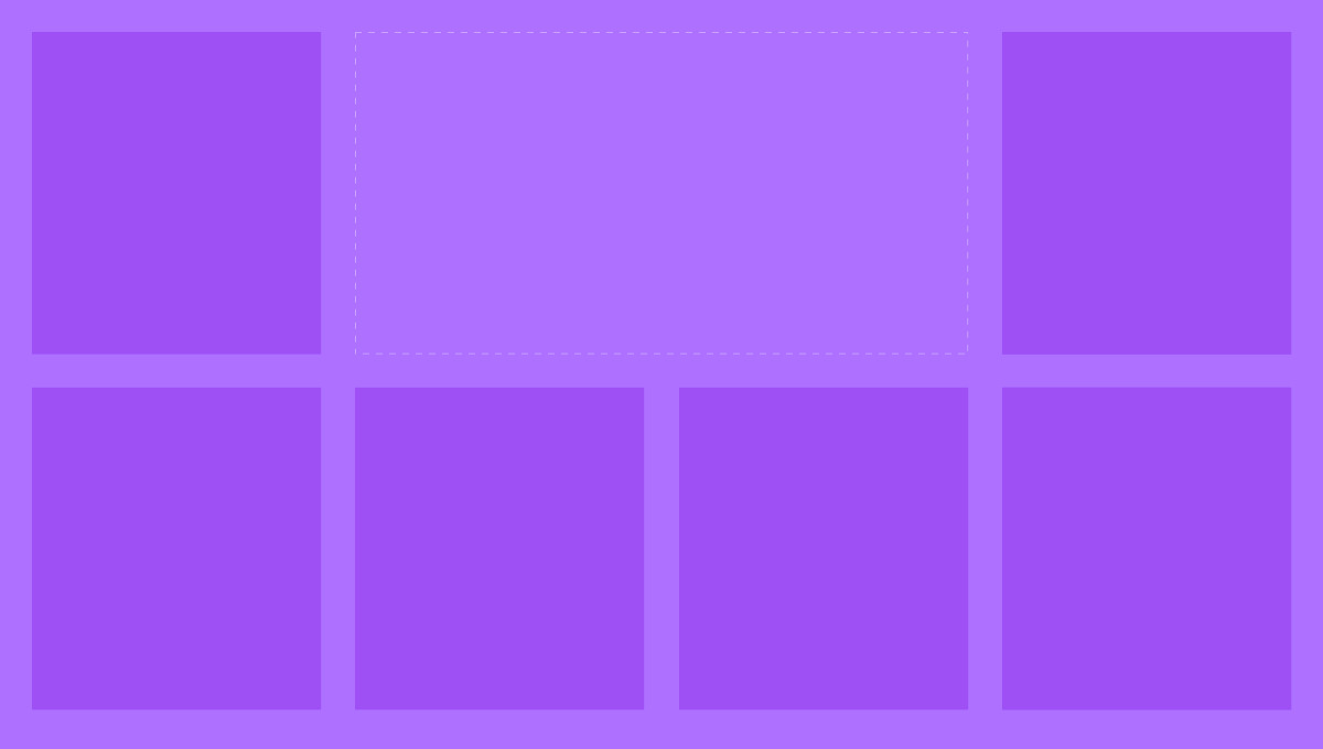 A imagem contém vários quadrados na cor roxa, em um fundo em um tom mais claro de roxo, e entre eles há um espaço vazio.