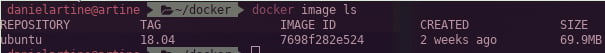 Código sobre as etapas de criação de um container: docker image ls.