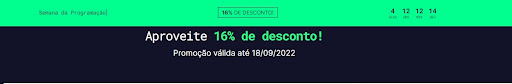 Banner presente no site da Alura anunciando os 16% de desconto da Semana da Programação. Promoção válida até 18/09/2022.