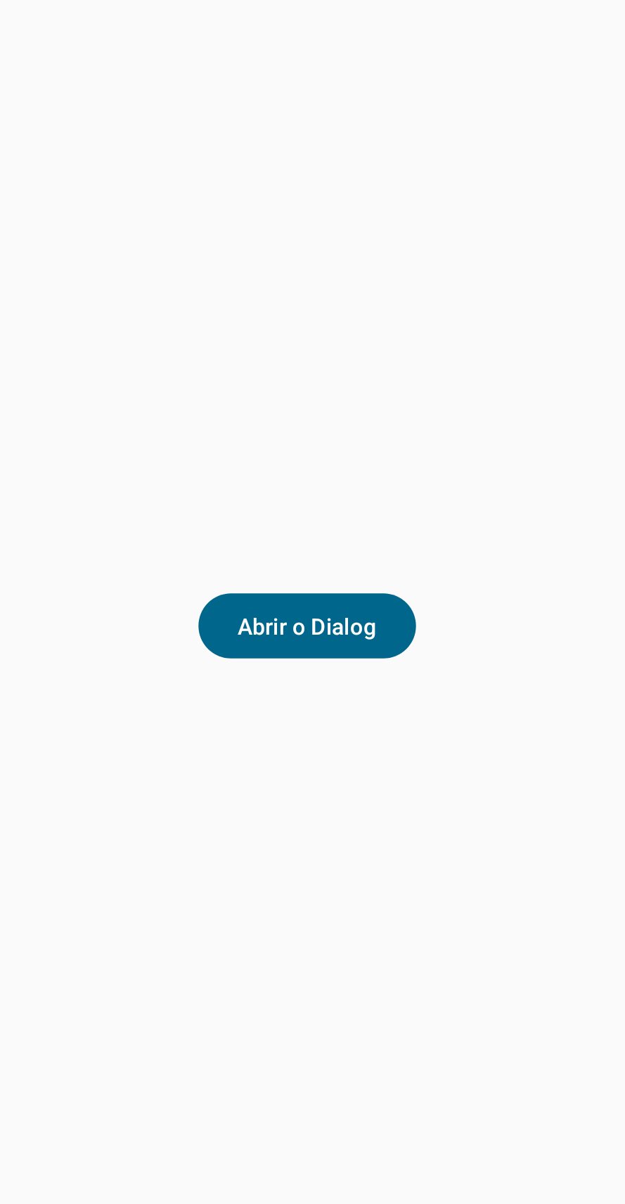 “Tela de um aplicativo, com fundo branco e um botão azul no meio da tela, com cantos arredondados com o texto: “abrir o dialog” dentro dele.”