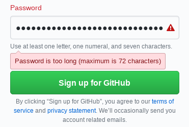 Limite de tamanho de senha no GitHub