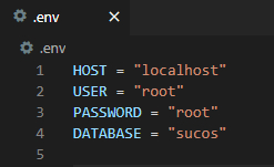 Imagem que mostra o print do arquivo .env após a instalação da extensão DotENV. O texto do nome das variáveis tem a cor azul. E o texto dos valores das variáveis possui a cor laranja.