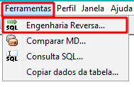 Print do menu superior do power architect, na qual a opção Ferramentas e a opção Engenharia Reversa, estão destacadas com um retângulo vermelho sem preenchimento.