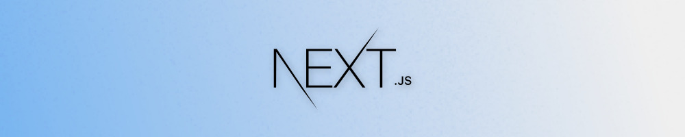 Logotipo do Next.js com letras na cor preta centralizado sobre um fundo em degradê da cor azul claro para  a cor cinza claro.